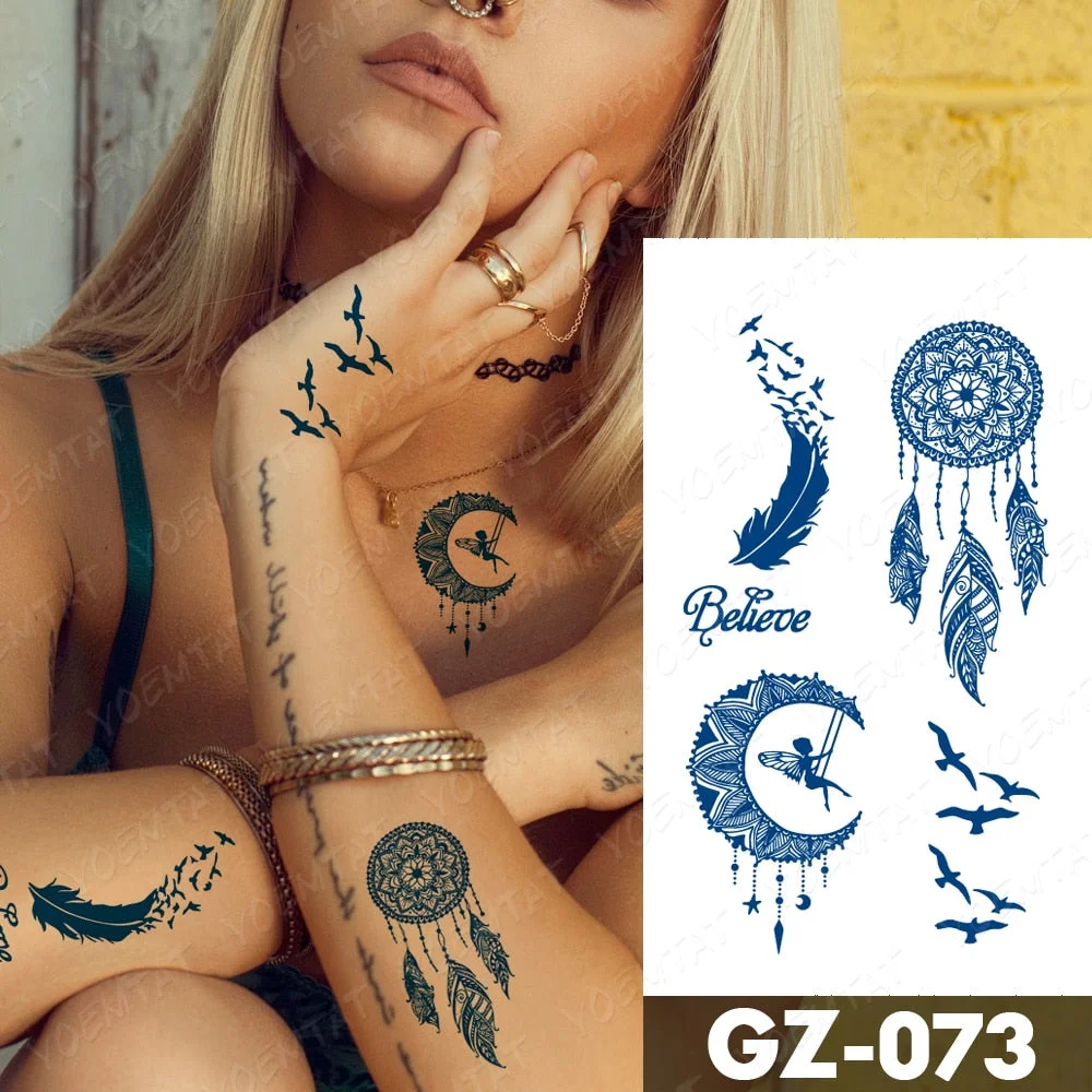 Juice Lasting Waterproof Temporary Tattoo Stickers Starry Sky Moon Flower Rose Flash Tattoos Woman Arm Ink Body Art Fake Tatto