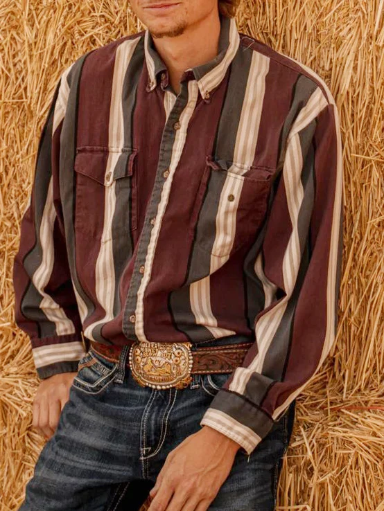 Men's Vintage Western Cowboy Stripe Shirt