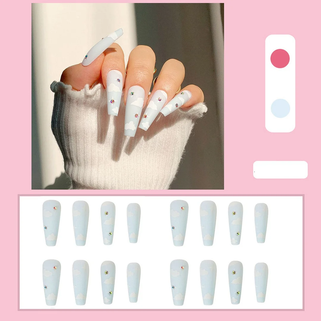 24pcs Fake nails with designs Super Long Ballerina False Nails Wearable Coffin french Nails Full Cover Nail Tips Press On Nails-Nail Inspo