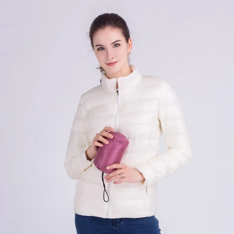Ftlzz New Autumn Winter Women Ultra Light White Duck Down Jackets Candy Color Slim Short Design Warm Down Coats