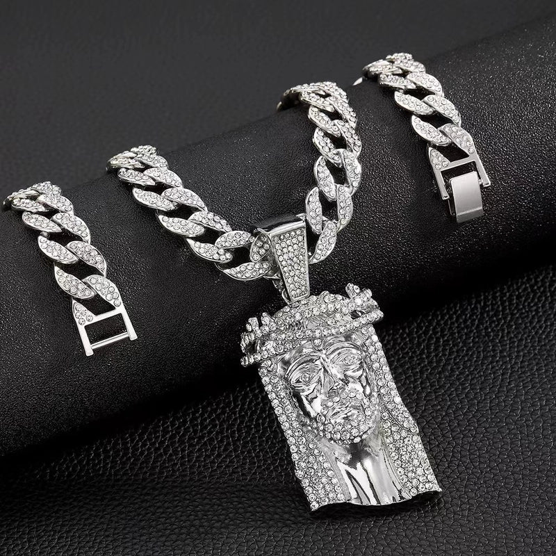 Hip-Hop Rock Cool Style Human Face Alloy Rhinestones Men’s Pendant Necklace