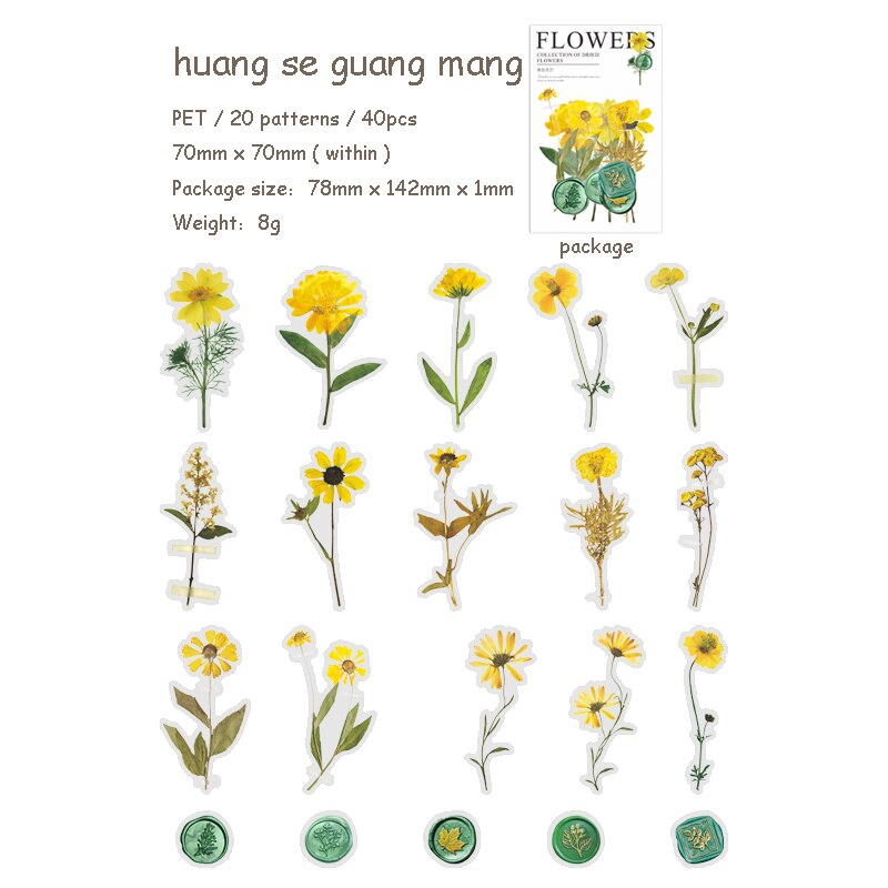 Journalsay 40 Sheets Cute Plant Dried Flower PET Sticker DIY Journal Collage Scrapbooking Decoration Kawaii Stickers