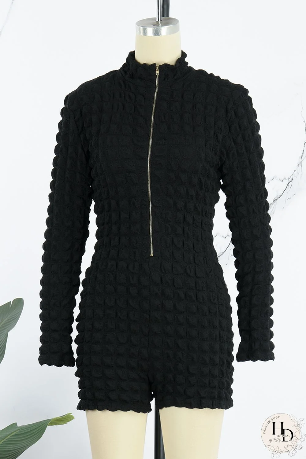 Black Casual Solid Patchwork Zipper Collar Skinny Jumpsuits