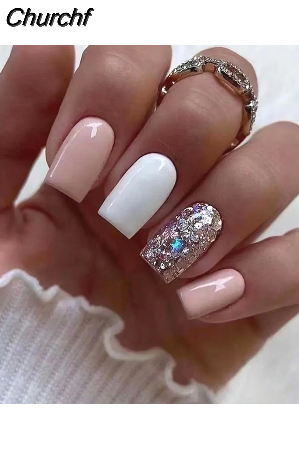 Churchf French Ballerina Fake Nail Pink Gradeint Natural Coffin False Nails Wholesale Nails Supplier Manicure Tool 24pcs/Box-Nail Inspo