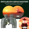 10x50 High Magnification HD Binoculars With Compass Rangefinder Nitrogen-Filled Waterproof Binoculars BAK4 Prism Travel Binoculars Military Green