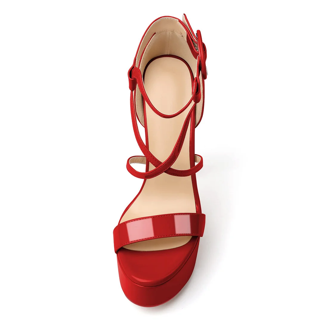 150mm Open Toe Platform Sandals Ankle Strap High Heel Red Bottom Summer Shoes for Women-MERUMOTE
