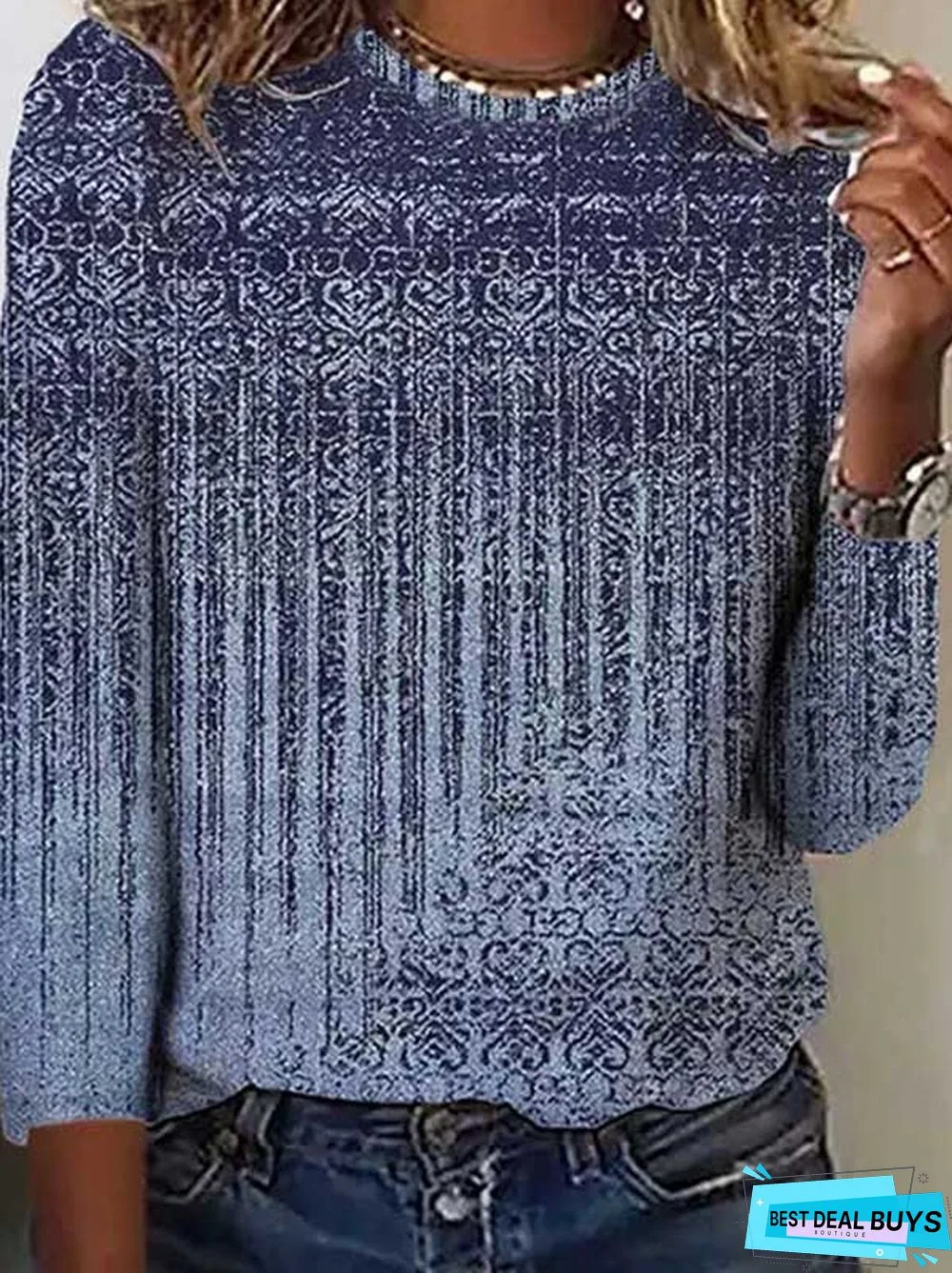 Ethnic Crew Neck Casual T-Shirt