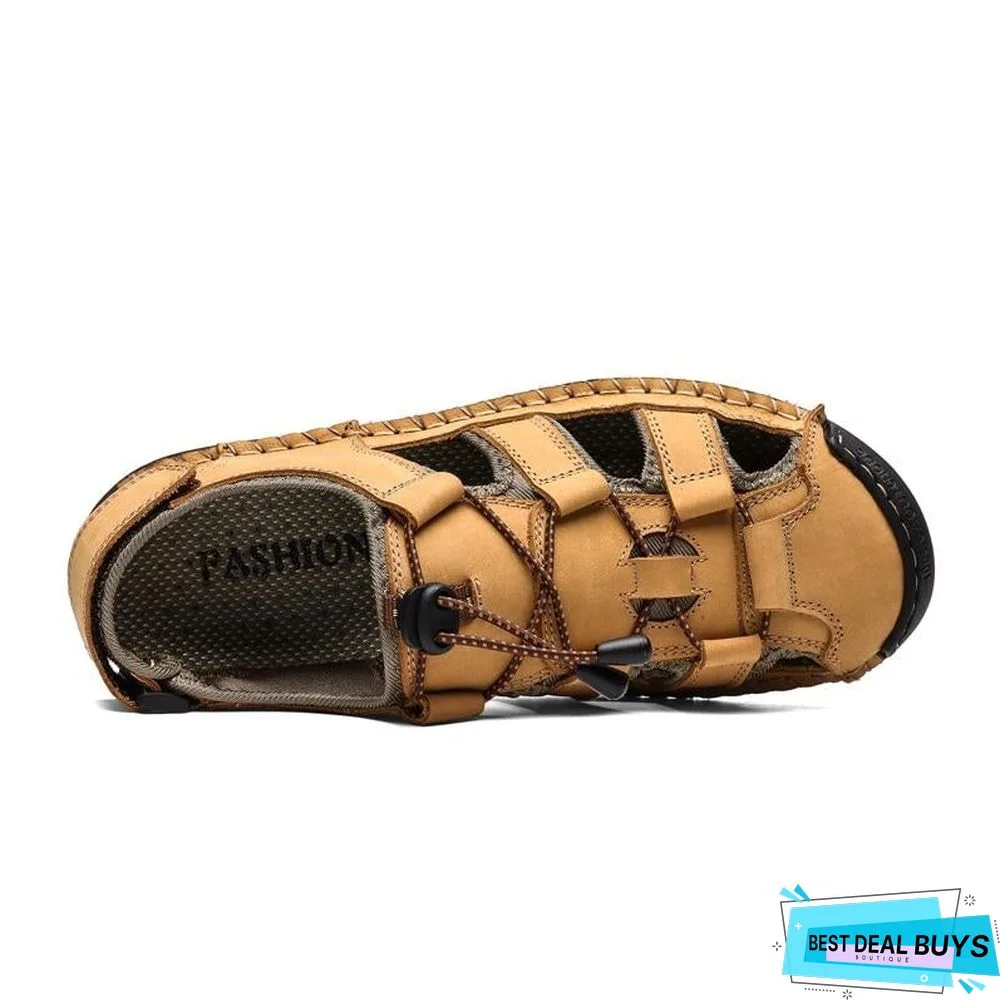Men Genuine Leather Outdoor Sandal Shoes Classic Waterproof Walking Beach Sandals