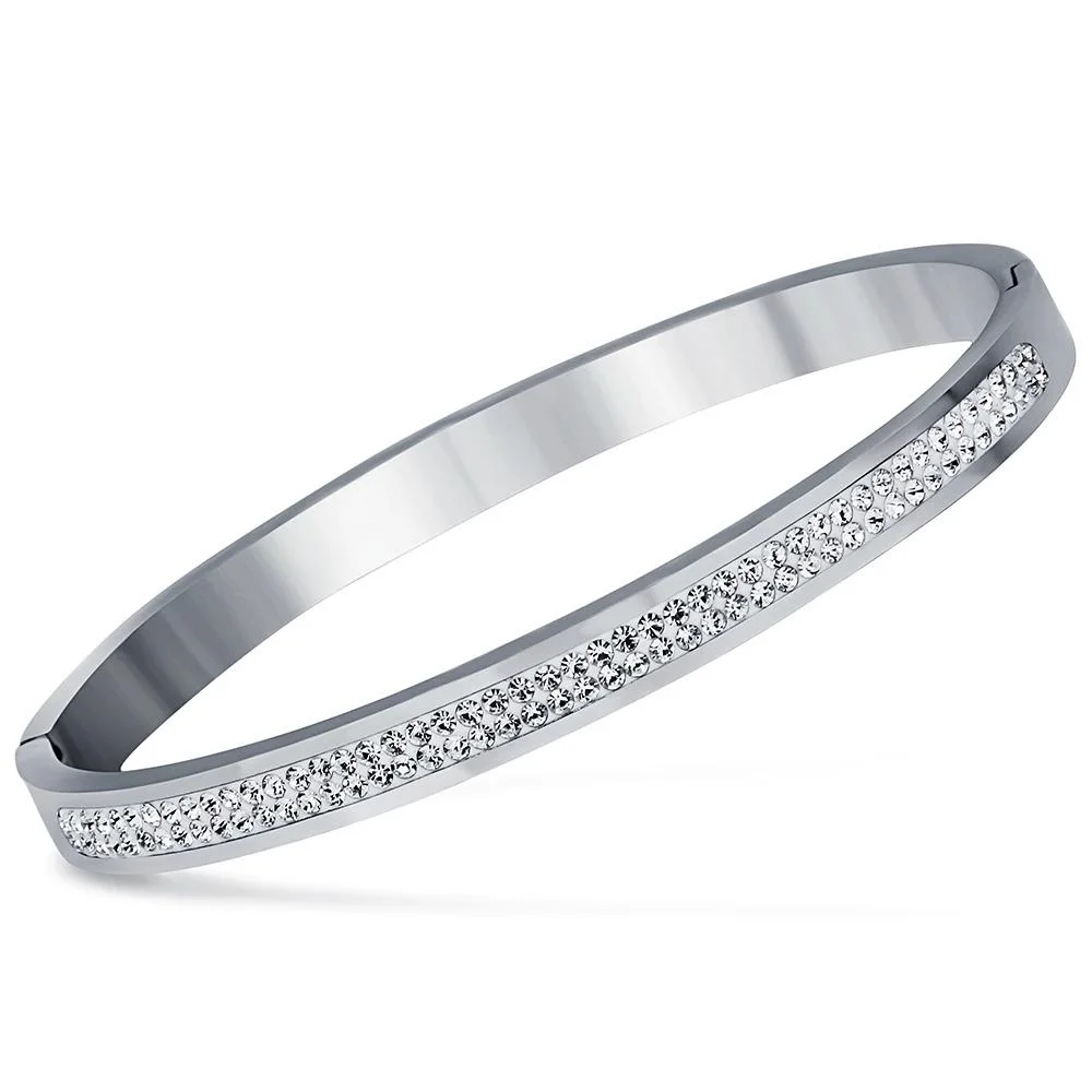 Classic Stainless Steel Rhinestone Studded Bangle Bracelets