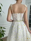 White Daisy Flower 3D Floral Ball Gown Tea Length Midi Bridal Dress Garden Party Cottagecore A Line Embroidered Tulle Mesh Formal