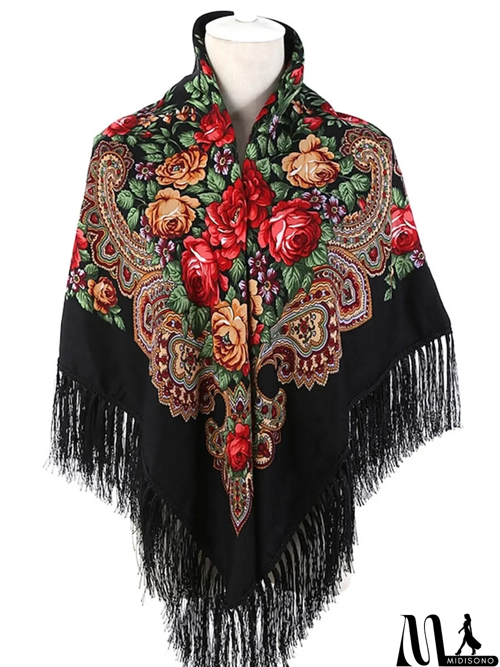 MidiSono - Women's Shrug Open Front Cable Knit Cotton Tassel Print Summer Spring Outdoor Daily Date Ethnic Style Elegant Casual Long Sleeve Floral royal blue (peony) wine red (peony) black (peony) One-Size