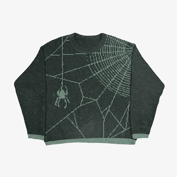Vintage Gothic Spider Web Graphic Oversized Sweater Loose Pullover Knitted Jumer at Hiphopee