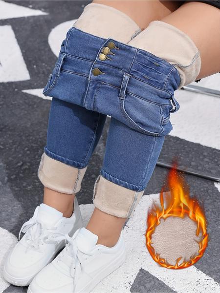 Women's High Elasticity Fleece Lined Thick Denim Jeans, Fall & Winter Fashion, Comfortable Slimming Jeans, Elegant Style Women's High Elasticity Fleece Lined Thick Denim Jeans, Fall & Winter Fashion, Comfortable Slimming Jeans, Elegant Style