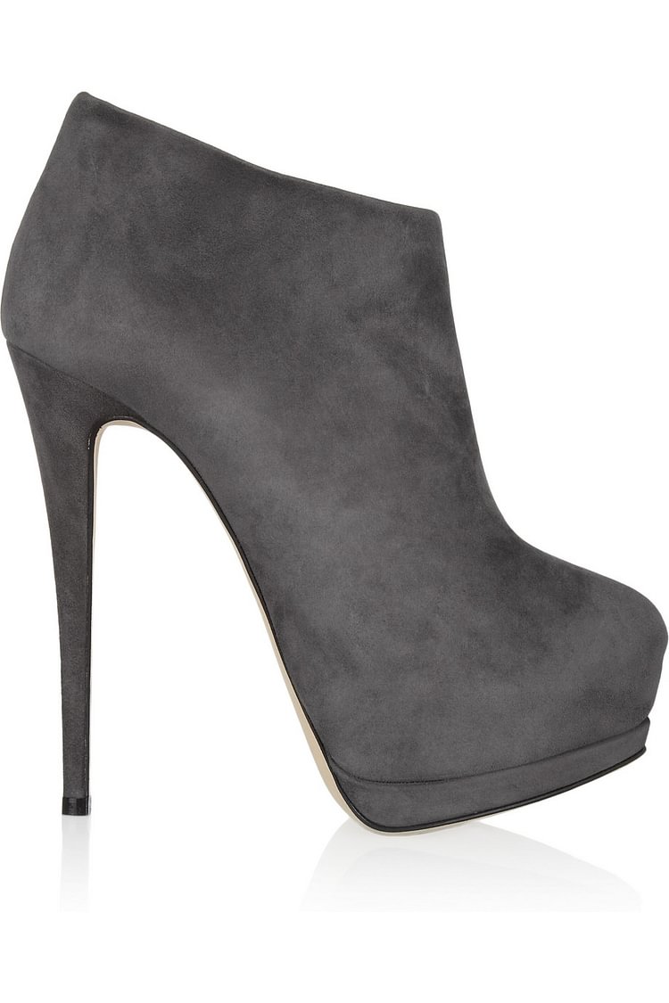 Dark Grey Suede Ankle Booties Stiletto Heel Fashion Platform Boots |FSJ Shoes