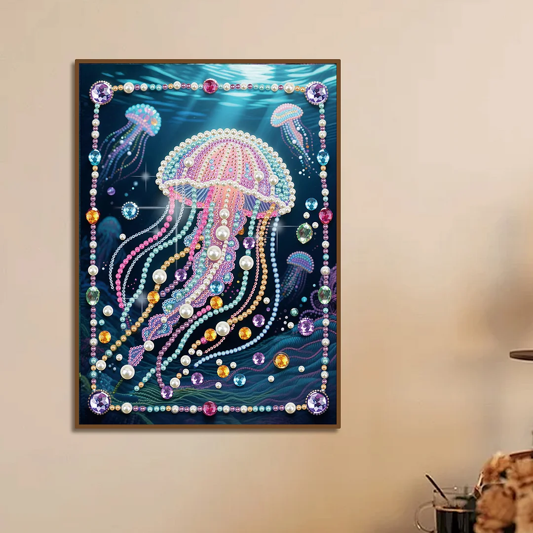 Pink Jellyfish DIY Partial Diamond Pearl Painting Art Kits 30x40cm Special Shape Pearl Gem Paintings Picture Arts Craft for Adults Beginners Home Wall Decor