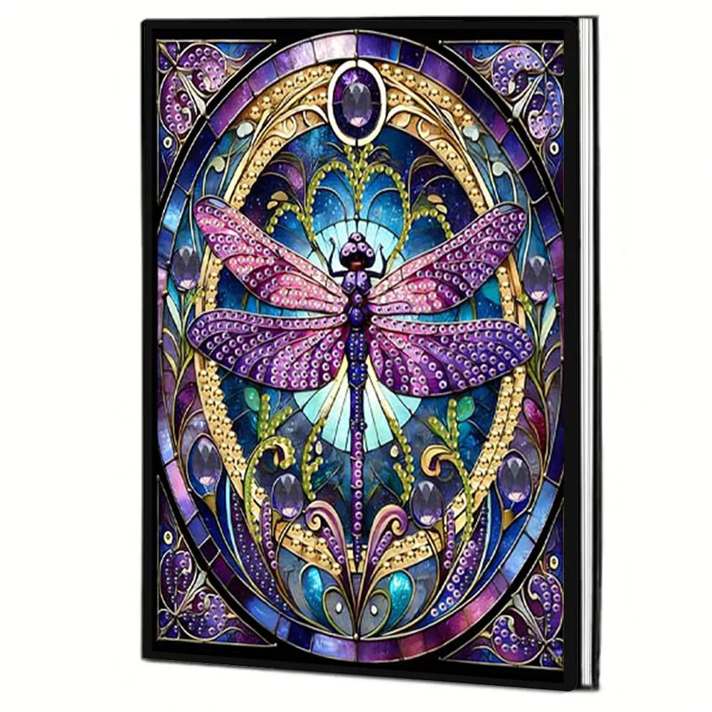 Dragonfly 5D DIY Diamond Art Painting Notebook Kit (50 Pages A5 No Lines) Rhinestone Art Painting Notebook Kit for Adults Beginners Holiday Birthday Gift
