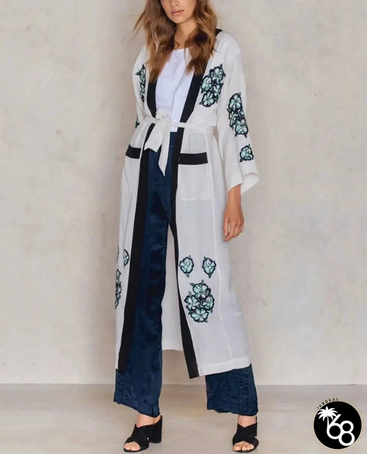 Women's Polyester Long Sleeves Printed Kaftan Beach Cover Up | 168DEAL