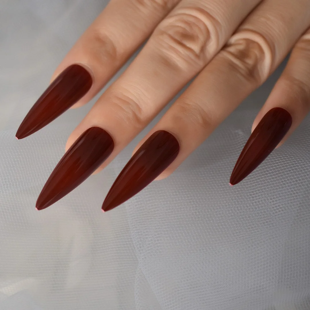 Long Stiletto Nude Pink Faux Ongles Fake Nails Sharp Glossy Gel Nail Tips Full Cover Solid Color Press On False Nail Salon-Nail Inspo