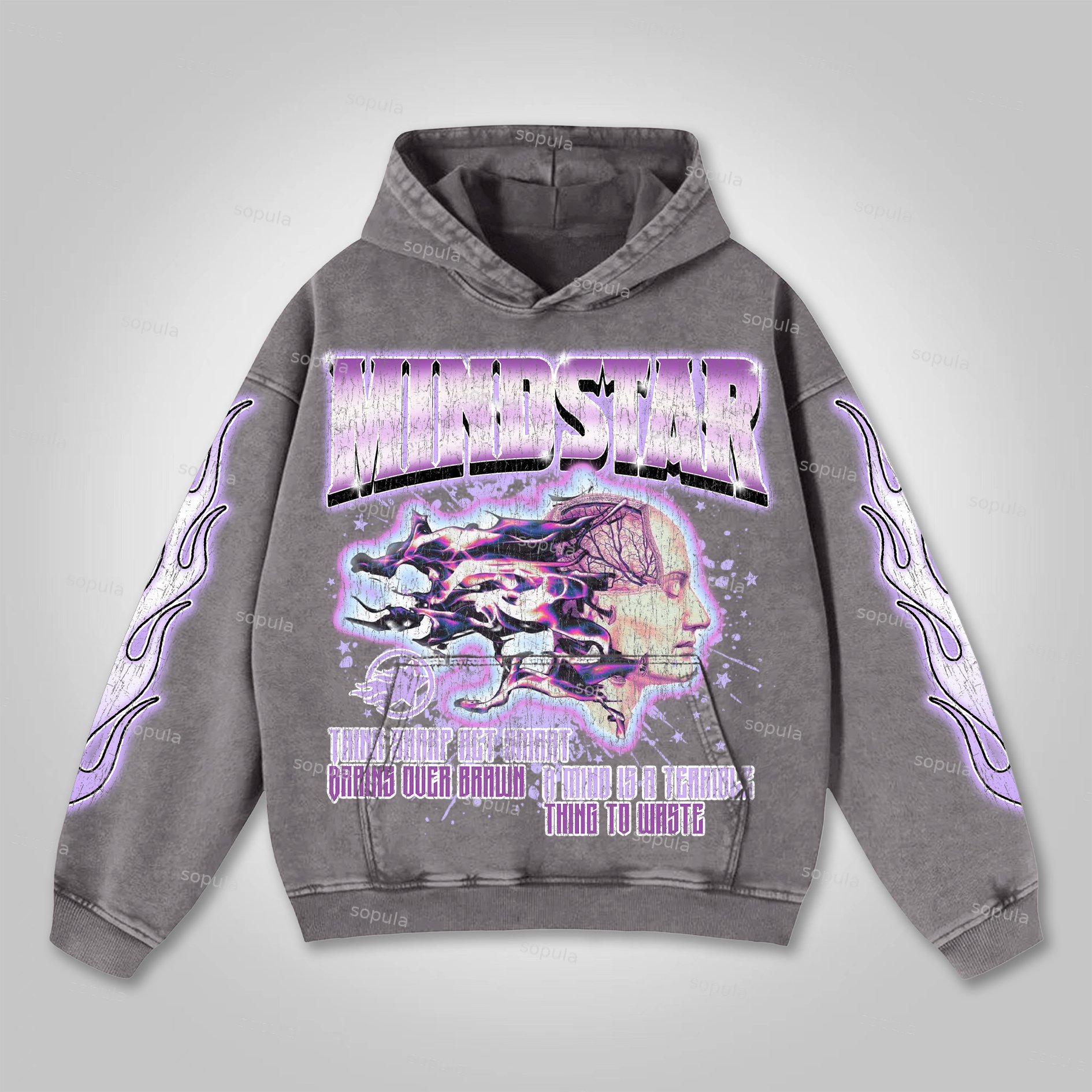 Sopula Burning Thinking Retro Graphic Washed Hoodie - SOPULA