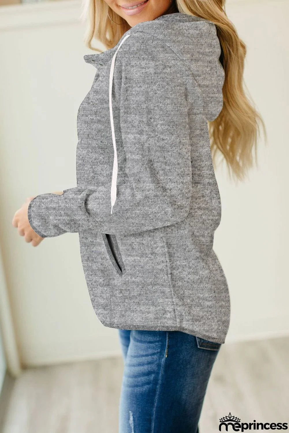 Buttoned Neck Hooded Sweatshirt