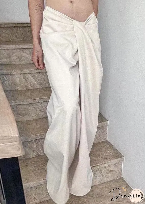 New White Wrinkled High Waist Cotton Pants Summer