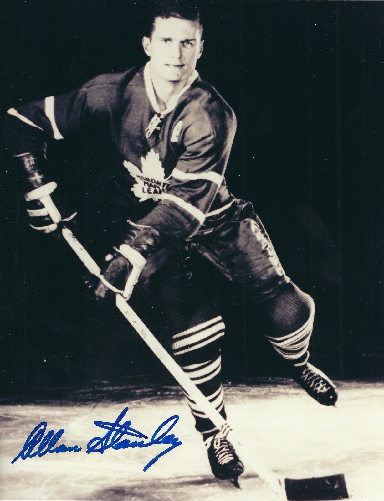 Signed 8x10 ALLAN STANLEY Toronto Maple Leafs Autographed Photo Poster painting - COA