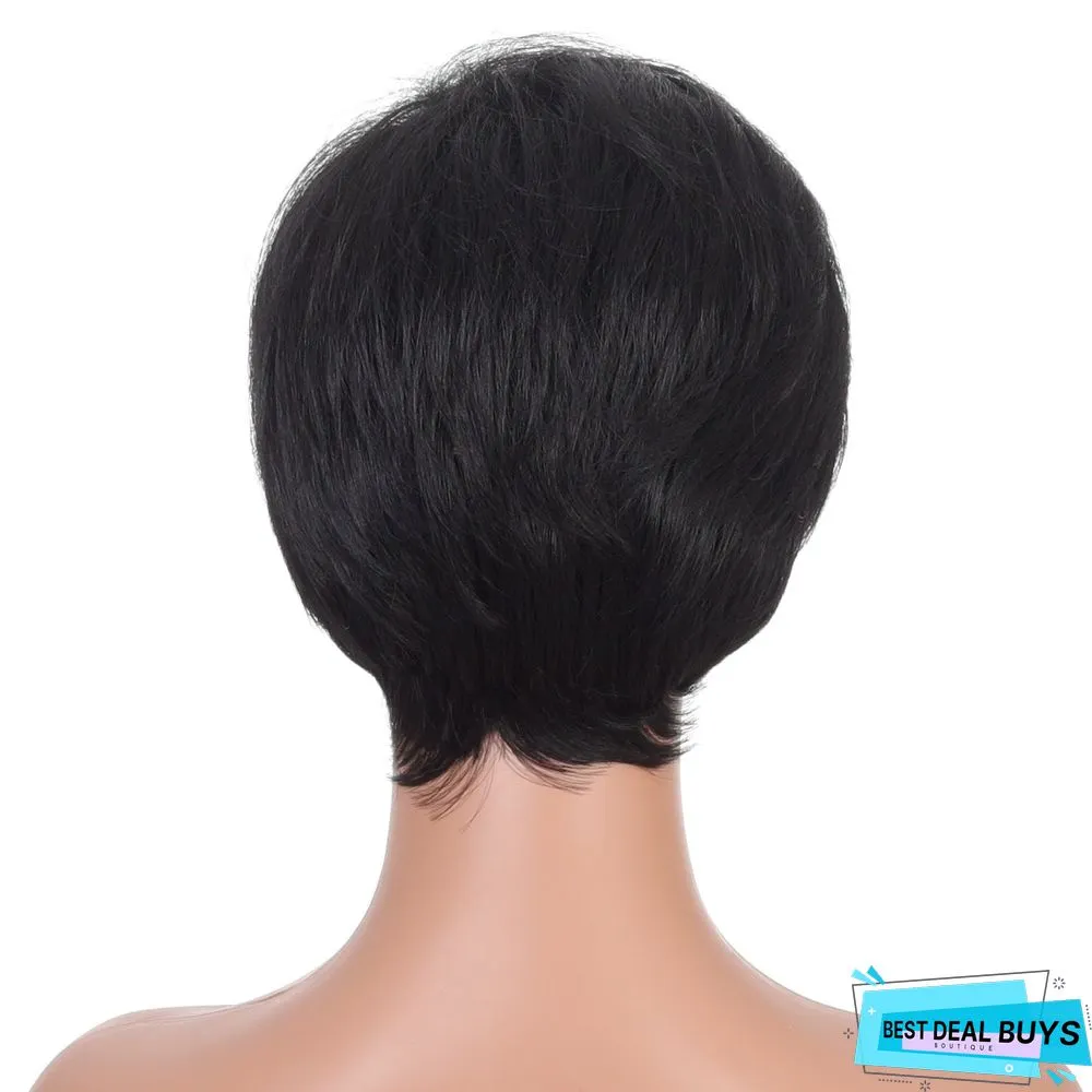 Women's Oblique Bangs Black Wig Short Hair Female Chemical Fiber Headgear