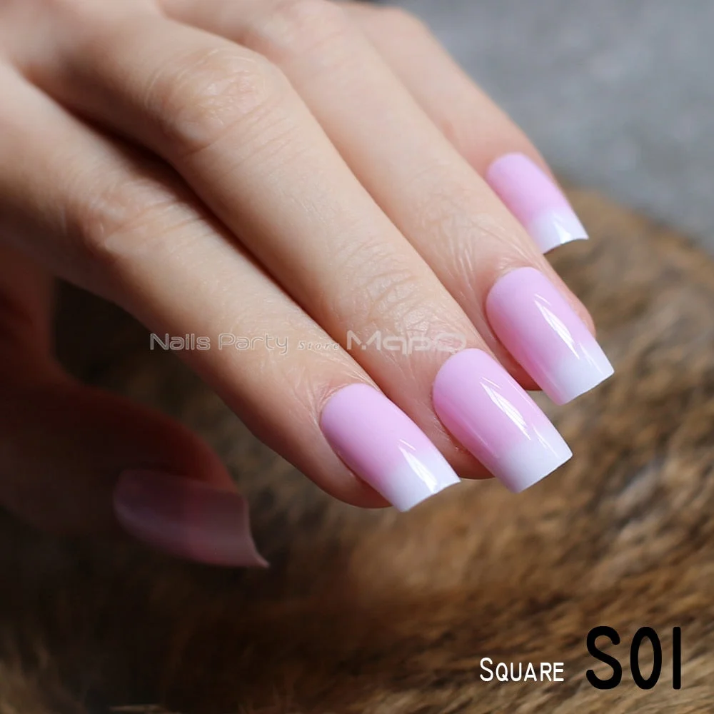 French Ombre False nails Short Square 24pcs/set Ladies decoration design Nude Fake nails Natural Acrylic nails-Nail Inspo