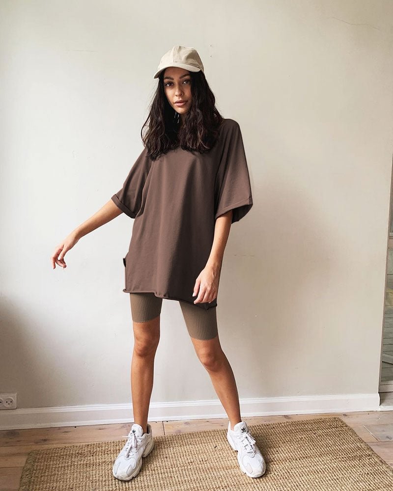 Hirsionsan Summer Cotton Loose Sets Women 2021 Oversized Two Pieces T Shirts and High Waist Knitted Shorts Outfits Tracksuit