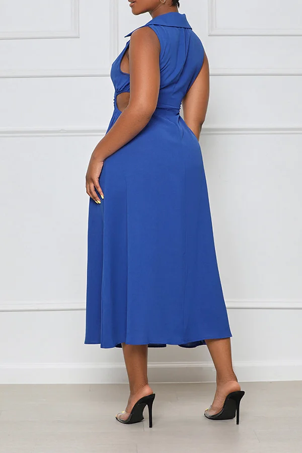 Lapel Cutout Fork-opening Dress