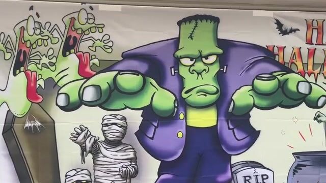 Spooky Graveyard Halloween Garage Door Banner Mural on a Full Moon Night