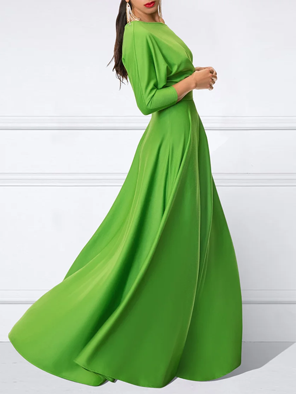 Solid Color Loose Three-quarter Sleeves Off-the-shoulder Maxi Dresses