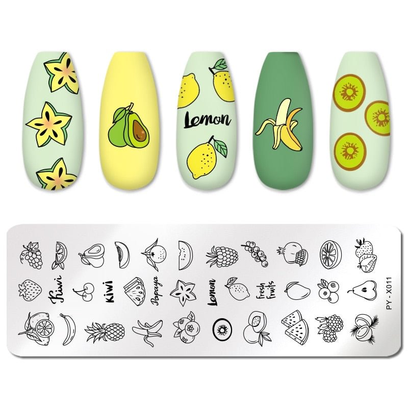 PICT YOU Fruits Nail Stamping Plates Lines Animal Geometry Theme Template Mold Nail Art Stencil Tool