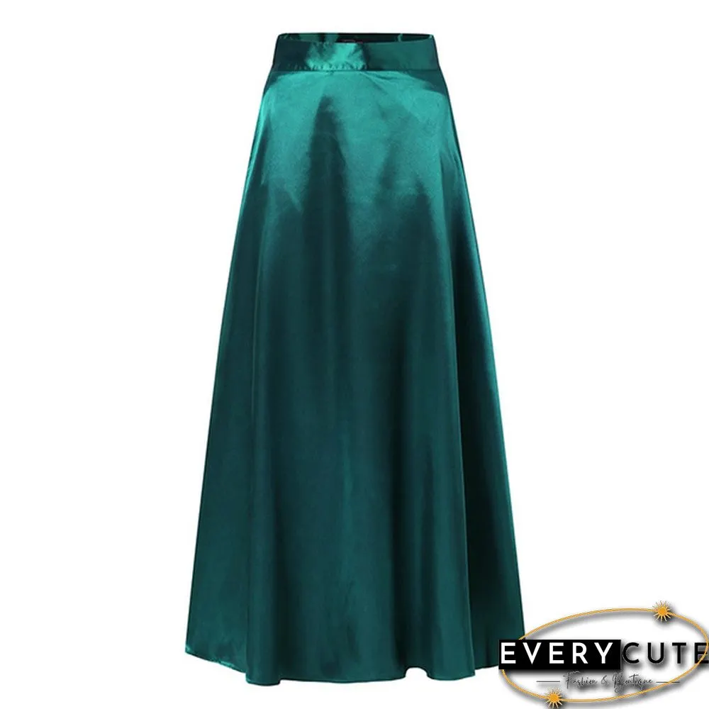 Ladies Fashion High Waist Satin Skirt Evening Party A-Line Skirt Casual Loose Summer Dress