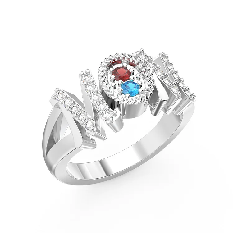 Bague 3D Prénom Personnalisé avec Pierre De Naissance