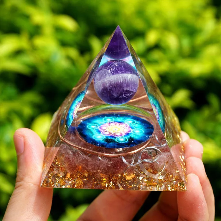 Amethyst with Strawberry Quartz Natural Orgone Pyramid