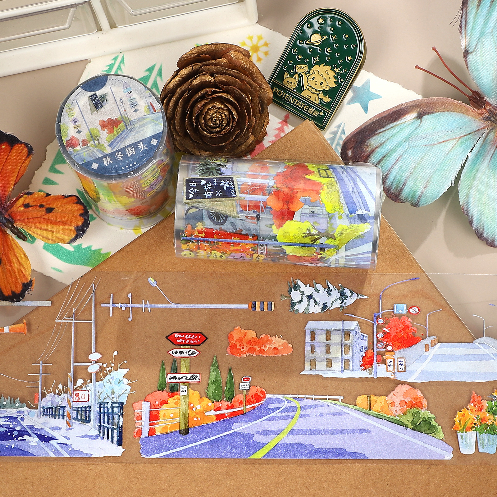 PET 테이프 - 75mm*5m 빈티지 가을/겨울 거리