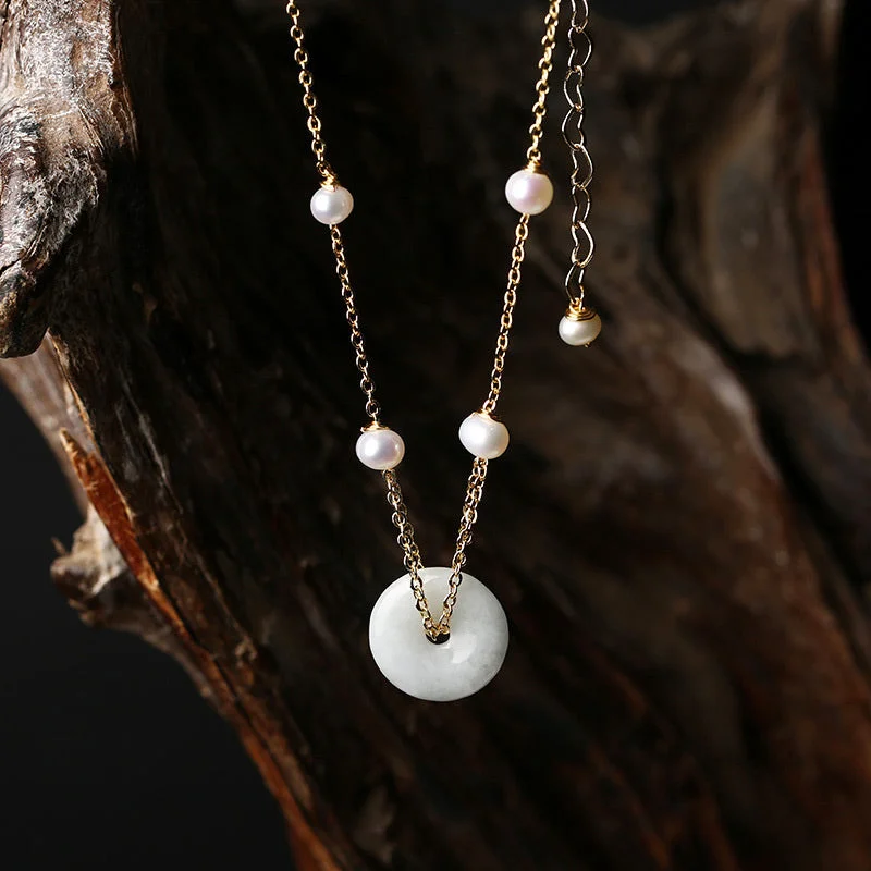 Round Jade Pearl Prosperity Necklace Pendant