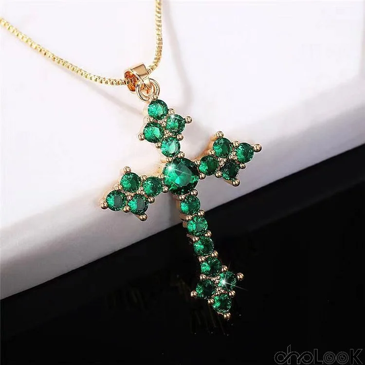 Women Fashion Crystal Cross With Rhinestone Necklace