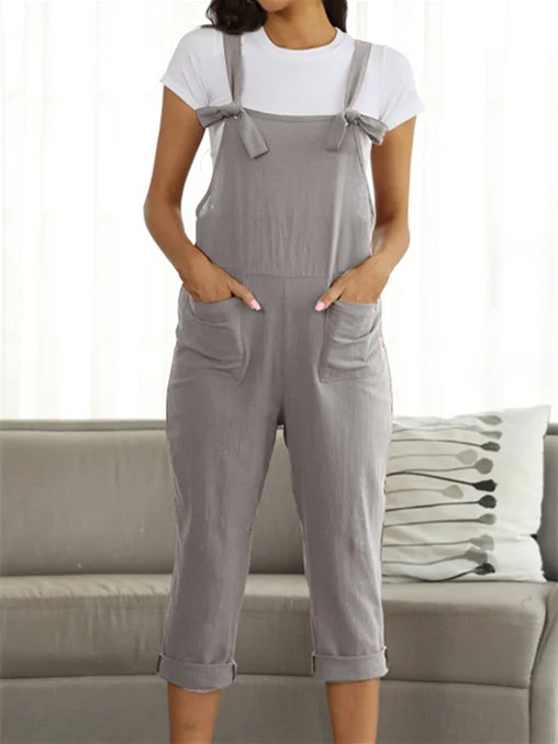 Women plus size clothing Women's Literary Cotton Linen Straps Casual Pants Jumpsuit-Nordswear