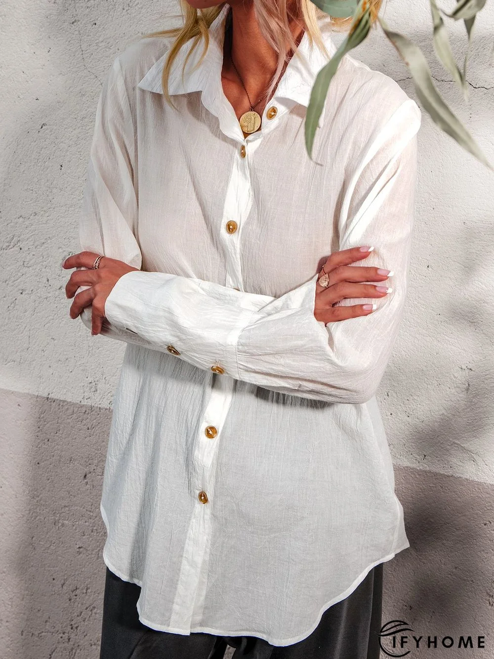Cotton-Blend Long Sleeve Blouse | IFYHOME