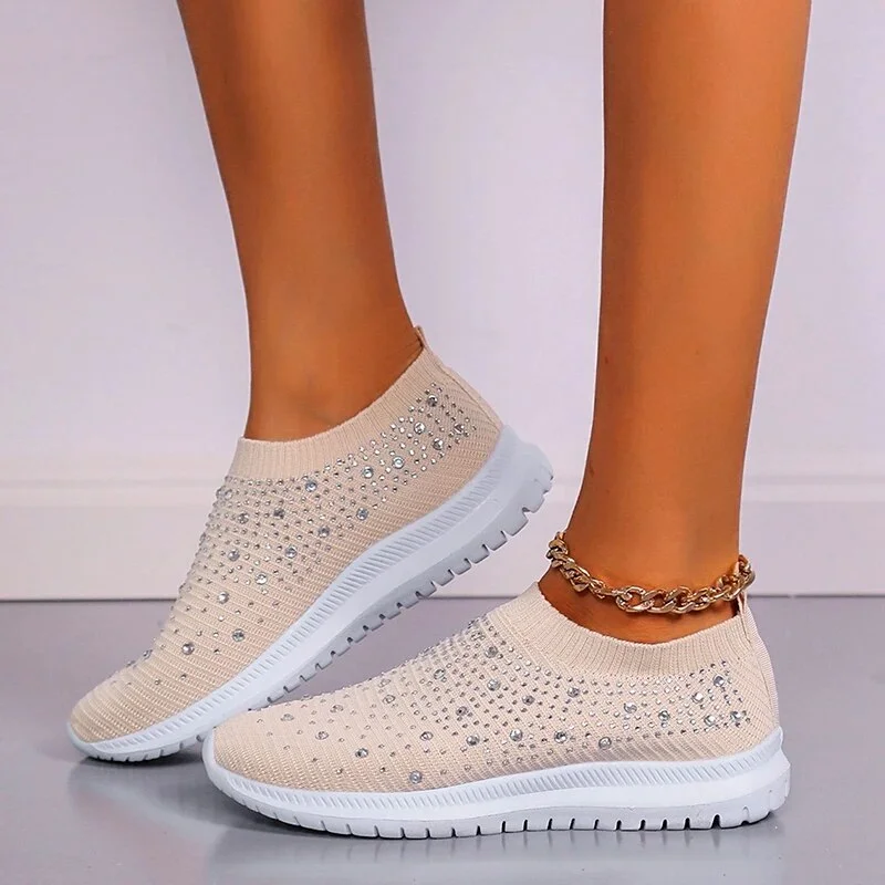 Zhungei Mesh Crystal Sneaker Shoes for Women 2024 Summer Knitted Platform Sneakers Woman Plus Size Comfortable Soft Flats