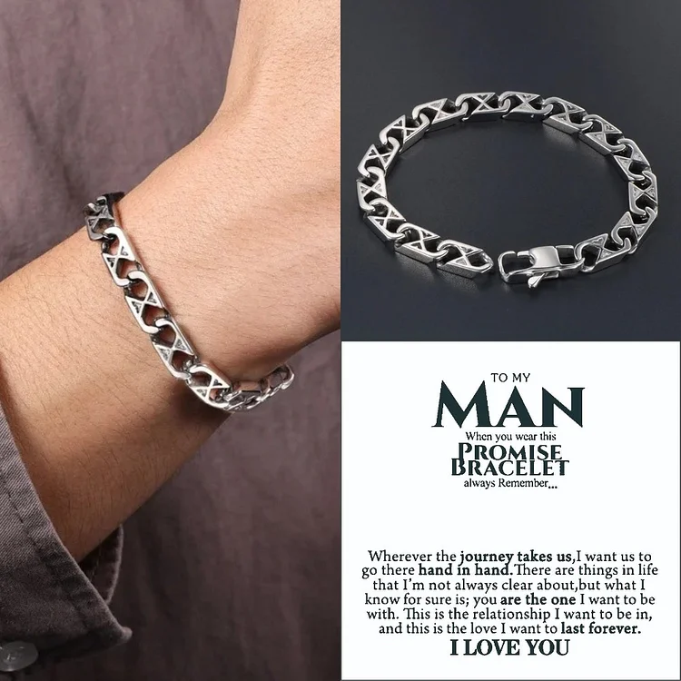 To My Man I LOVE YOU Cuban Chain Promise Bracelet Set Stainless Steel Bracelet Romantic Gift