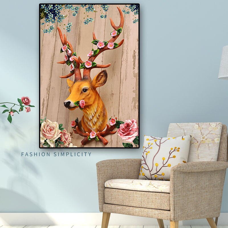 3pcs Elk Peony Canvas Painting Landscape Painting Wall Art Decor Bedroom Wall Decor Living Room Wall Decor Office Kitchen Decor