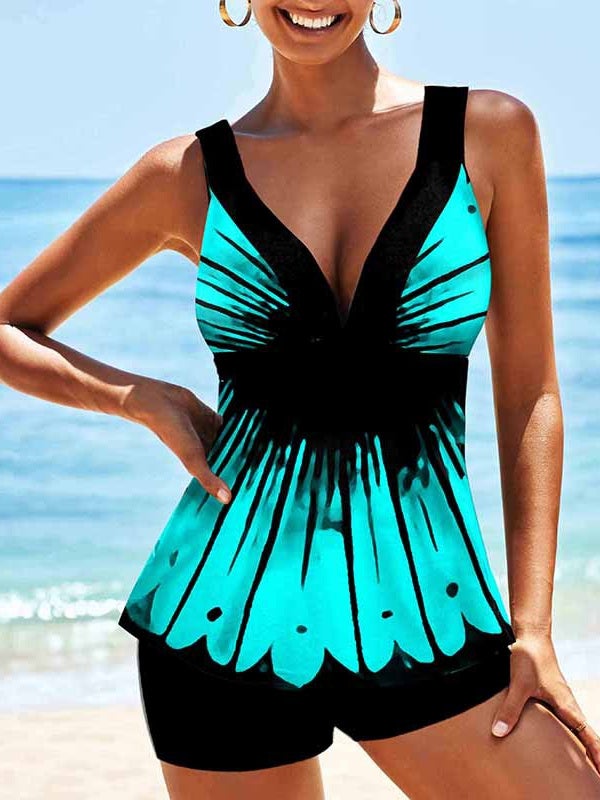 Plus Size Swimwear Sleeveless Graphic Printed Tankini