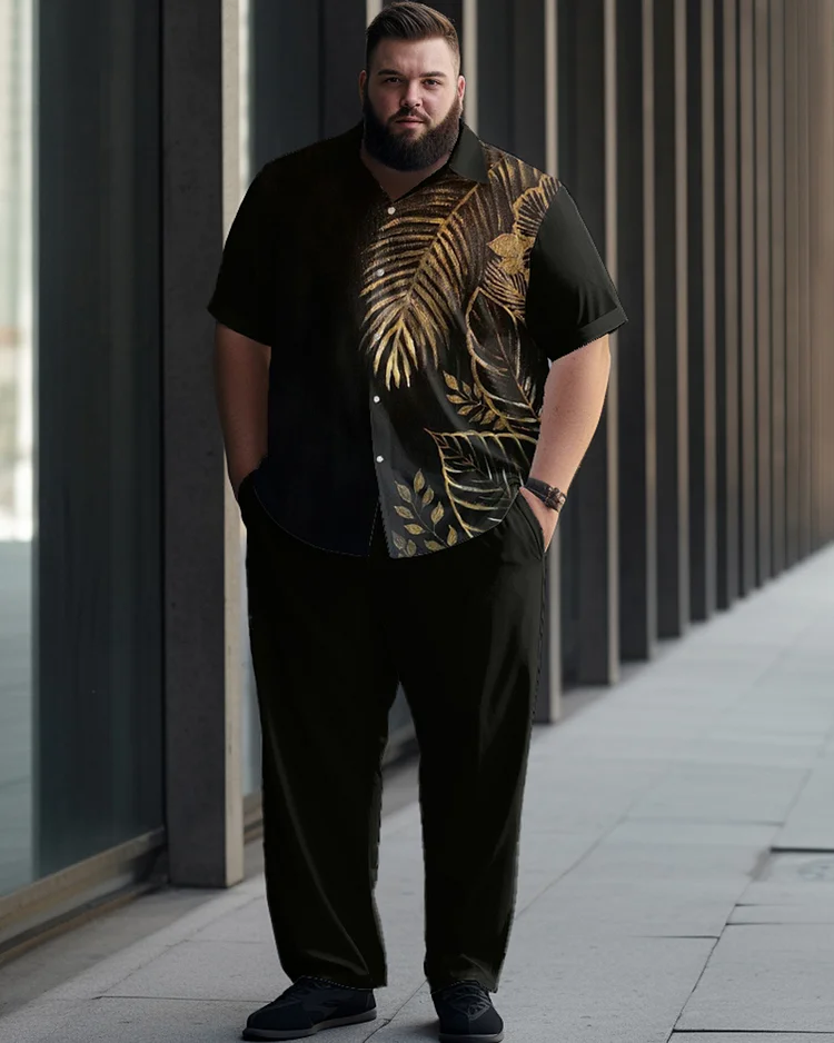 Gold Leaf Minimalist Printed Oversized Men's Short Sleeved Shirt Set
