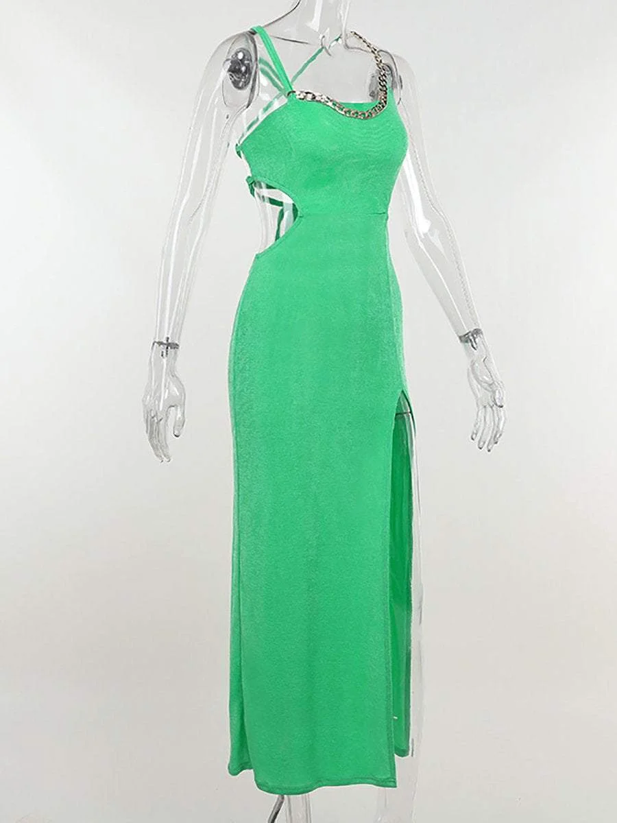 Sexy One Shoulder Chain Cutout Dress