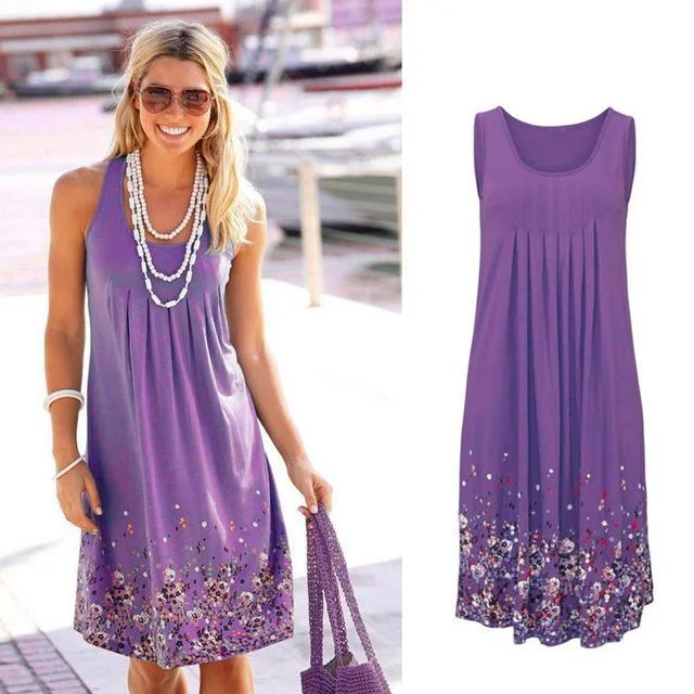 Sleeveless Floral Print Loose Casual Women Dress