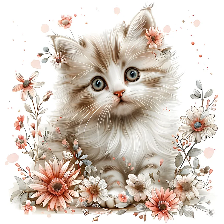 Flowers, Kittens 30*30CM (Canvas) Full Round Drill Diamond Painting gbfke