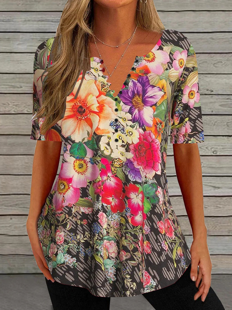 Women Half Sleeve V-neck Solid Color Dress